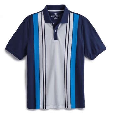 Eight Bells Men's Short Sleeve Yarn Dyed Vertical Striped Pique Polo 