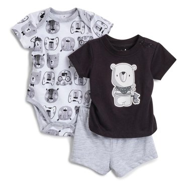 Wanderling Baby Boys Bear 3-Piece Bodysuit And Shorts Set