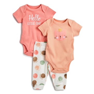 Wanderling Baby Girls Hello Little One Bodysuits And Pant 3-Piece Set