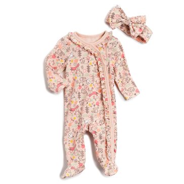 Wanderling Baby Girls Woodland Ruffle Coverall with Headband