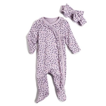 Wanderling Baby Girls Butterfly Ruffle Coverall with Headband