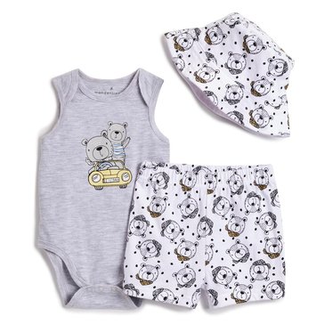 Wanderling Baby Boys Bear Bodysuit And Shorts Set With Sunhat