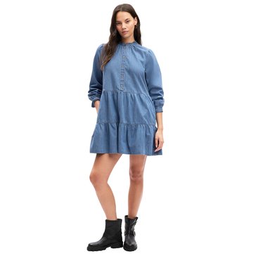 Gap Women's LS Ruffle Neck Denim Tiered Shirtdress LW