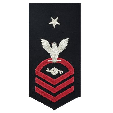 Womens E8 CMCS Rating Badge in Standard Red on Blue Poly Wool for Construction Mechanic