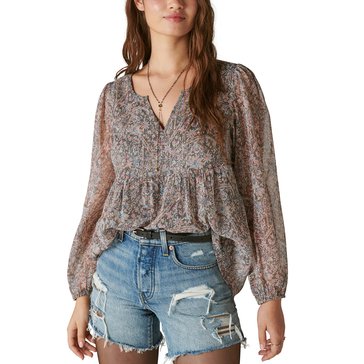 Lucky Brand Women's Print Peasant Top