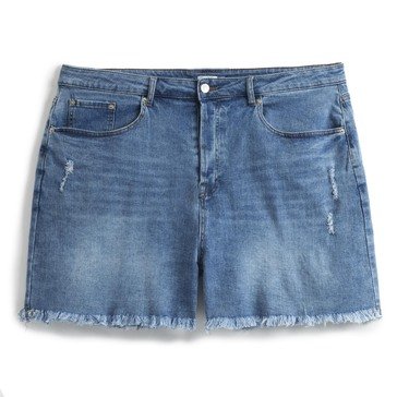 Yarn & Sea Women's Plus High Rise Long Denim Shorts