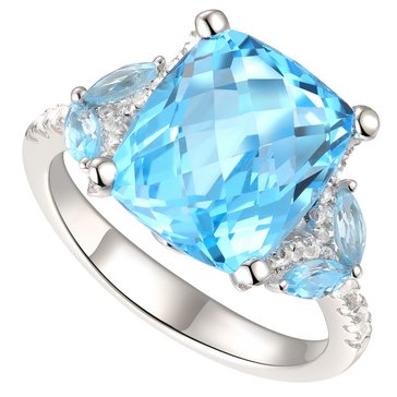 Cushion Blue Topaz White Topaz Ring