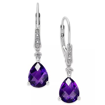 Pear Shaped Amethyst Diamond Earrings