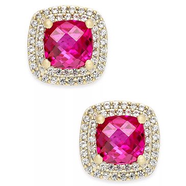 Created Cushion Ruby Created White Sapphire Earrings