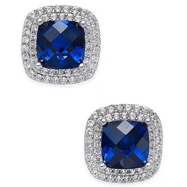 Created Cushion Sapphire Created White Sapphire Earrings