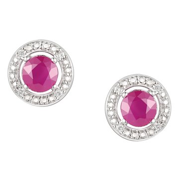 Round Ruby Diamond Earrings