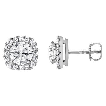 Evolv. 3 cttw Lab Grown Cushion Frame Round Diamond Halo Earrings