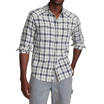 Lucky Brand Men's Plaid Indigo Western Shirt