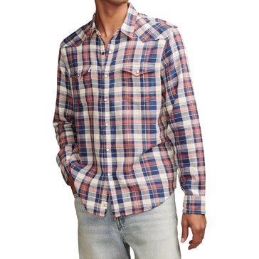 Lucky Brand Men's Plaid Indigo Western Shirt