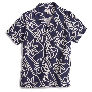 Eight Bells Men's Short Sleeve Contrasting Palm Leaves Woven Shirt  