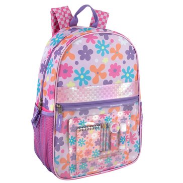AD Sutton Girls Flower Backpack with 6-Piece Supplies in Pouch