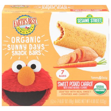 Earth's Best Organic Sesame Street Sunny Days Sweet Potato Carrot Snack Bars, 7-Count