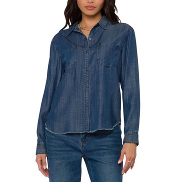 Velvet Heart Women's Addyson Long Sleeve Button Up Fray Hem Shirt