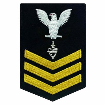 Men's E4-E6 CWT1 Rating Badge in STANDARD Gold on Blue SERGE WOOL for Cyber Warfare Technician