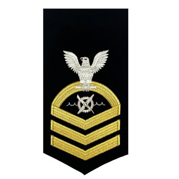 Womens E7 RWC Rating Badge in STANDARD Gold on Blue SERGE WOOL for Robotics Warfare Specialist