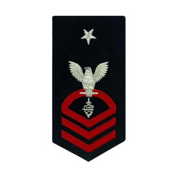 Women's E8 CWTCS Rating Badge in STANDARD Red on Blue SERGE WOOL for Cyber Warfare Technician
