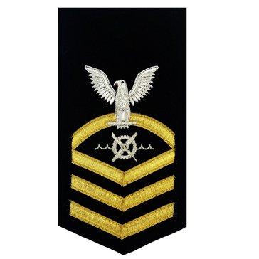 Mens E7 RWC Rating Badge in PREMIER Gold on Blue Brooks Brothers POLY/WOOL for Robotics Warfare Specialist