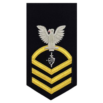 Men's E7 CWTC Rating Badge in 24KT BULLION with Gold Lace on Blue for Cyber Warfare Technician