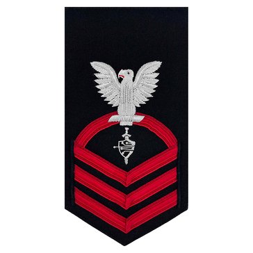 Men's E7 CWTC Rating Badge in 24KT BULLION with Red Lace on Blue for Cyber Warfare Technician
