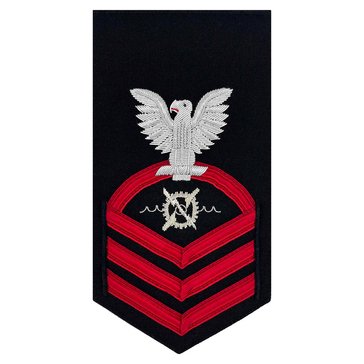 Mens E7 RWC Rating Badge in 24KT BULLION with Red Lace on Blue for Robotics Warfare Specialist