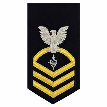 Women's E7 CWTC Rating Badge in 24KT BULLION with Gold Lace on Blue for Cyber Warfare Technician