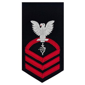 Women's E7 CWTC Rating Badge in 24KT BULLION with Red Lace on Blue for Cyber Warfare Technician