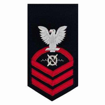 Womens E7 RWC Rating Badge in 24KT BULLION with Red Lace on Blue for Robotics Warfare Specialist