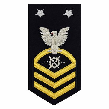 Womens E9 RWCM Rating Badge in 24KT BULLION with Gold Lace on Blue for Robotics Warfare Specialist