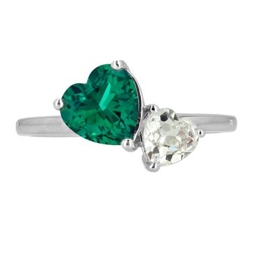Created Emerald and Created White Sapphire Hearts Ring