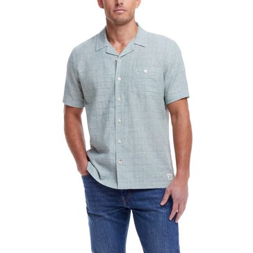 Weatherproof Men's Short Sleeve Linen Cotton Grid Dobby Camp Collar Shirt APR 