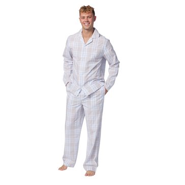 Peace, Love, & Dreams Men's Plaid Long Sleeve and Pant Notch Collar Set