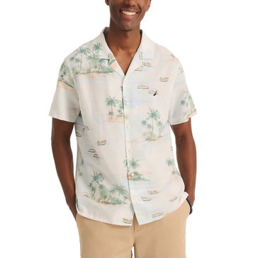 Nautica Men's Short Sleeve Camp Collar Linen Print Shirt