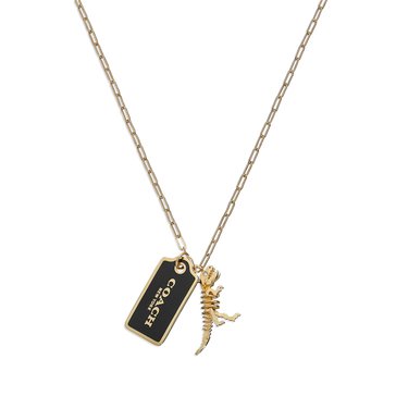 Coach Tag and Dinosaur Long Pendant Necklace