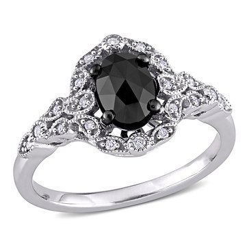 Sofia B. 1 ct Black Diamond Oval-Rose Cut and White Diamond Ring