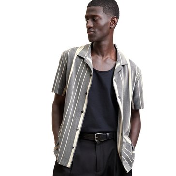 Banana Republic Men's Short Sleeve Lux Pique Stripe Resort Shirt