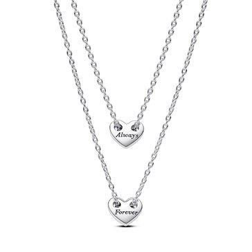 Pandora Forever and Always Splittable Heart Collier Necklaces