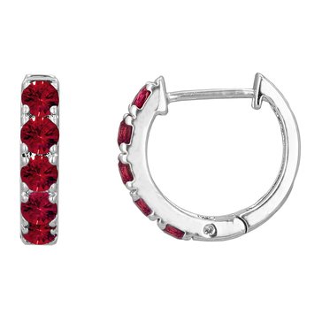 Created Ruby Round Stones Hoop Earrings