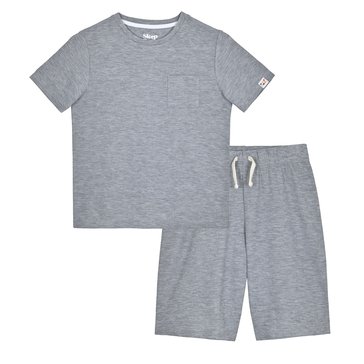 Sleep On It Big Boys' Short Sleeve Waffle Pocket Tee Shorts Sleep Set 2-Piece 