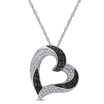 Sofia B. 1/3 cttw Black and White Diamond Heart Pendant