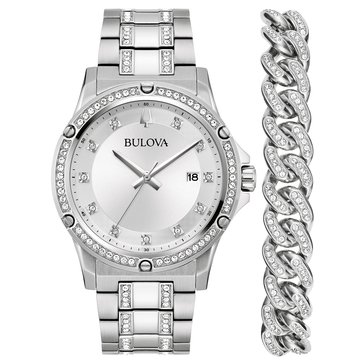 Bulova Men's Quartz Crystal Bracelet Watch Box Set