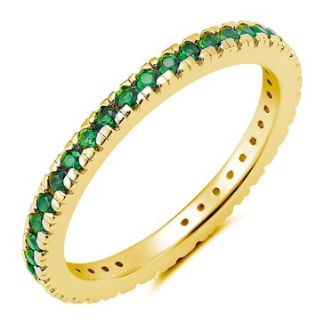 Crislu Cubic Zirconia Emerald Hand Set Step Cut Eternity Band Engagement Ring