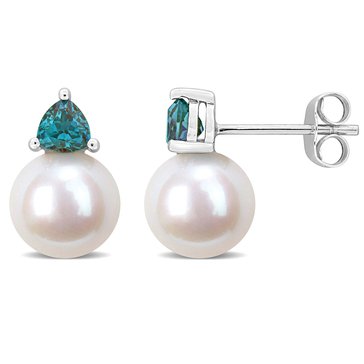 Sofia B. 3/5 cttw Created Alexandrite and 8-8.5MM Cultured Freshwater Pearl Stud Earrings