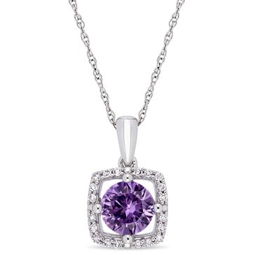 Sofia B. 1 cttw Simulated Alexandrite and Diamond Square Halo Pendant with Chain