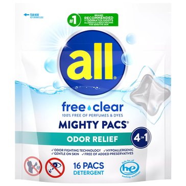 All Free and Clear Odor Relief 4-in-1 Mighty Pacs Unit Dose Laundry Detergent