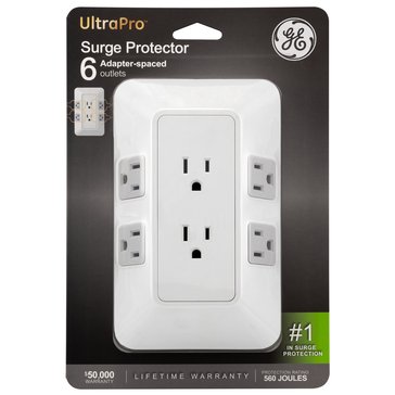GE Surge Tap, 6 Grounded Adapter-Spaced Outlets, 560 Joules